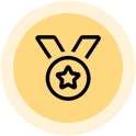 Yellow circular icon with a black outline of a medal featuring a star in the center, reminiscent of the excellence one expects from top-tier commercial electrical contractors.