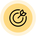A black and white dartboard icon with a dart in the bullseye on a yellow circular background, symbolizing precision much like the work of commercial electrical contractors.